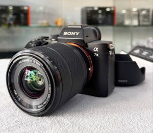 Sony A7 III full-frame mirrorless camera with 28-70mm lens and wireless microphone – excellent condition